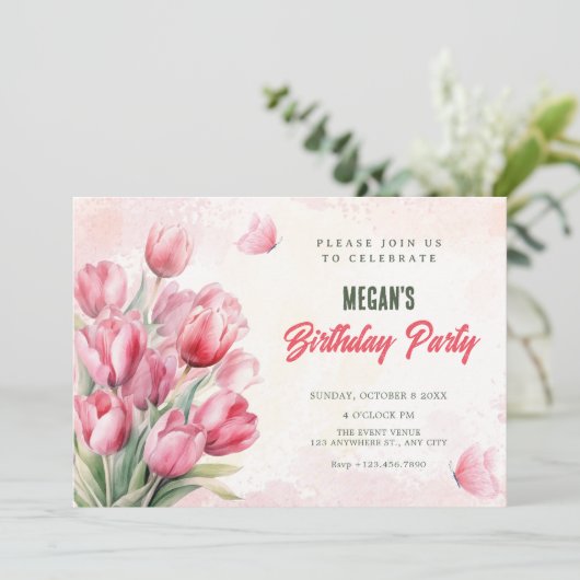 Flower bouquet tulips birthday 招待状 (スタンド正面)