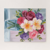 Flower Bouquet Watercolor Floral Painting ジグソーパズル (横)