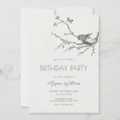 Flower branch bird birthday 招待状 (正面)