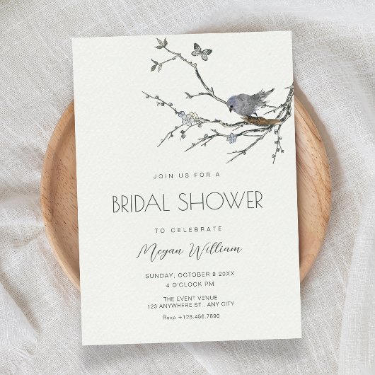 Flower branch bird bridal shower 招待状