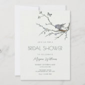 Flower branch bird bridal shower 招待状 (正面)
