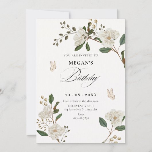 Flower branch birthday 招待状 (正面)