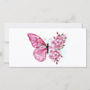 Flower Butterfly with Pink Sakura カード