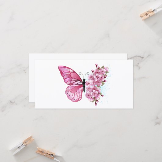 Flower Butterfly with Pink Sakura カード (正面/裏面インサイチュ)