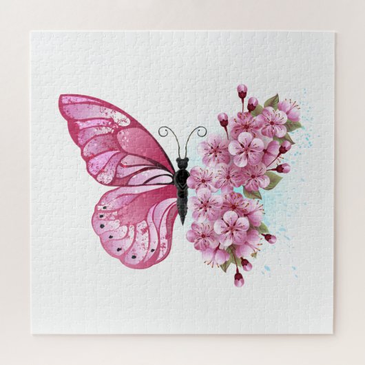 Flower Butterfly with Pink Sakura ジグソーパズル (横)
