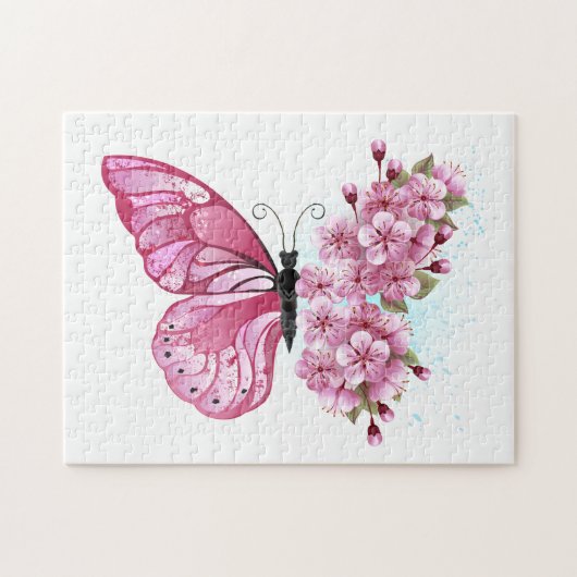Flower Butterfly with Pink Sakura ジグソーパズル (横)