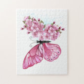 Flower Butterfly with Pink Sakura ジグソーパズル (縦)