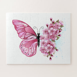 Flower Butterfly with Pink Sakura ジグソーパズル