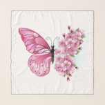 Flower Butterfly with Pink Sakura スカーフ<br><div class="desc">Flower arrangement of pink butterfly with pink Japanese cherry blossoms on white background.</div>