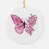 Flower Butterfly with Pink Sakura セラミックオーナメント (裏面)
