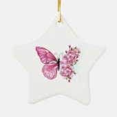 Flower Butterfly with Pink Sakura セラミックオーナメント (裏面)