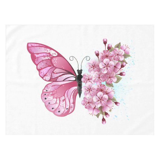 Flower Butterfly with Pink Sakura テーブルクロス (正面(横))