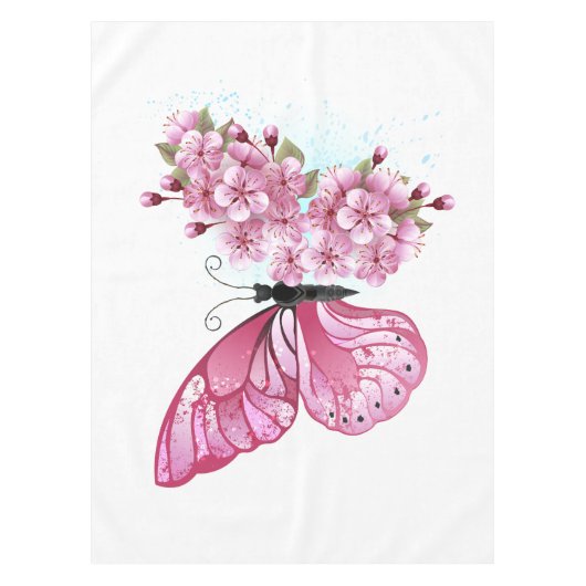 Flower Butterfly with Pink Sakura テーブルクロス (正面)