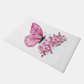 Flower Butterfly with Pink Sakura ドアマット (アングル)