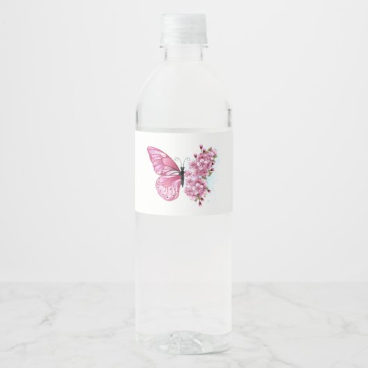 Flower Butterfly with Pink Sakura ペットボトルラベル (正面)
