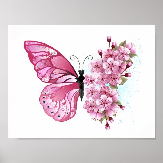 Flower Butterfly with Pink Sakura ポスター (正面)