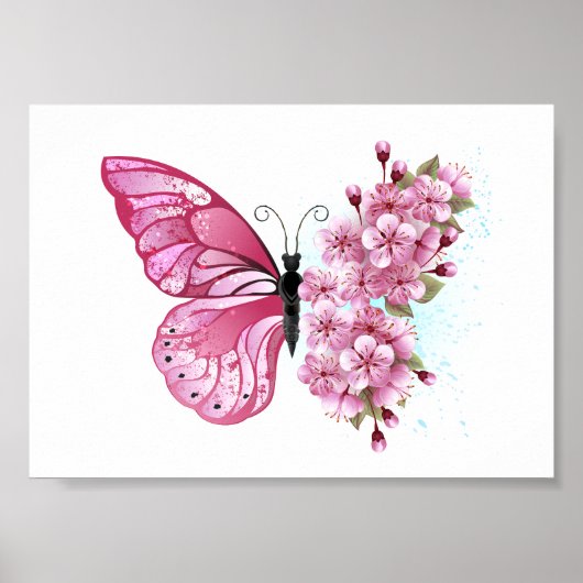 Flower Butterfly with Pink Sakura ポスター (正面)