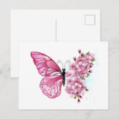 Flower Butterfly with Pink Sakura ポストカード (正面/裏面)