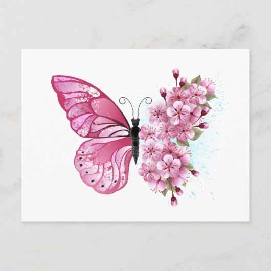 Flower Butterfly with Pink Sakura ポストカード (正面)