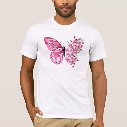 Flower Butterfly with Pink Sakura Tシャツ (正面)