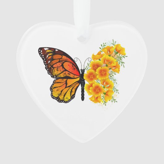 Flower Butterfly with Yellow California Poppy オーナメント (正面)