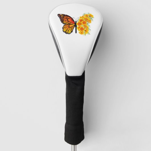 Flower Butterfly with Yellow California Poppy ゴルフヘッドカバー (正面)