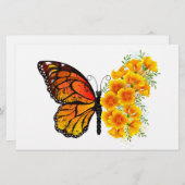 Flower Butterfly with Yellow California Poppy 便箋 (正面/裏面)