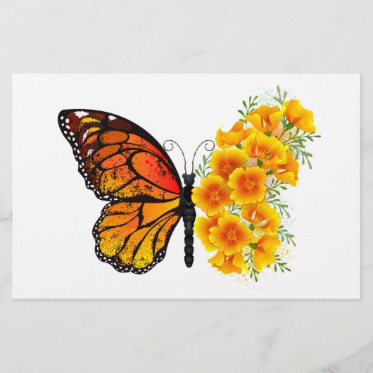 Flower Butterfly with Yellow California Poppy 便箋 (正面)