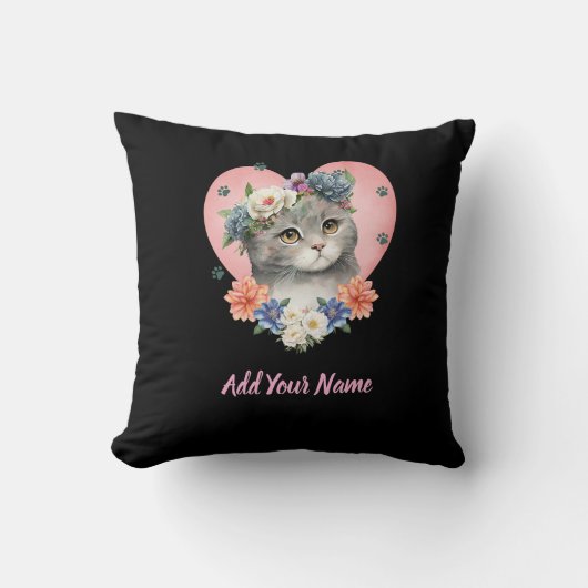 Flower Cat Tshirt クッション (正面)