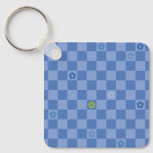 Flower Checkered Pattern No. 01 - Light Blue キーホルダー (正面)