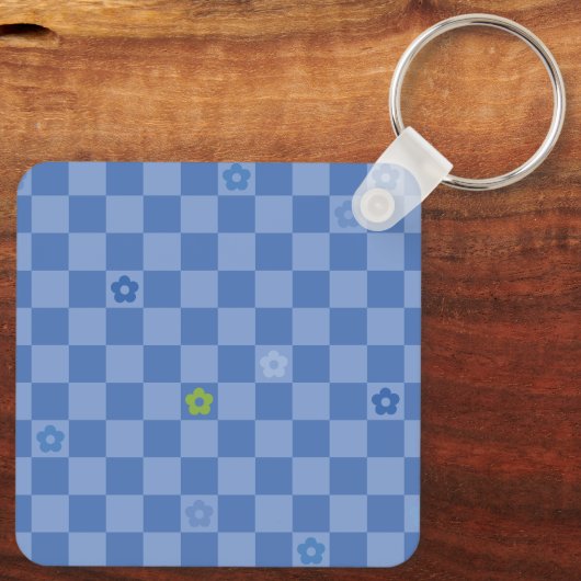 Flower Checkered Pattern No. 01 - Light Blue キーホルダー (裏面)