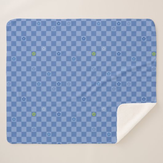Flower Checkered Pattern No. 01 - Light Blue シェルパブランケット (正面(横))
