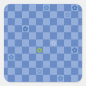 Flower Checkered Pattern No. 01 - Light Blue スクエアシール (正面)