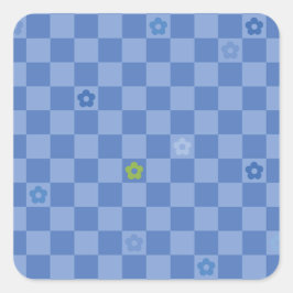 Flower Checkered Pattern No. 01 - Light Blue スクエアシール