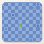 Flower Checkered Pattern No. 01 - Light Blue スクエアペーパーコースター (正面)