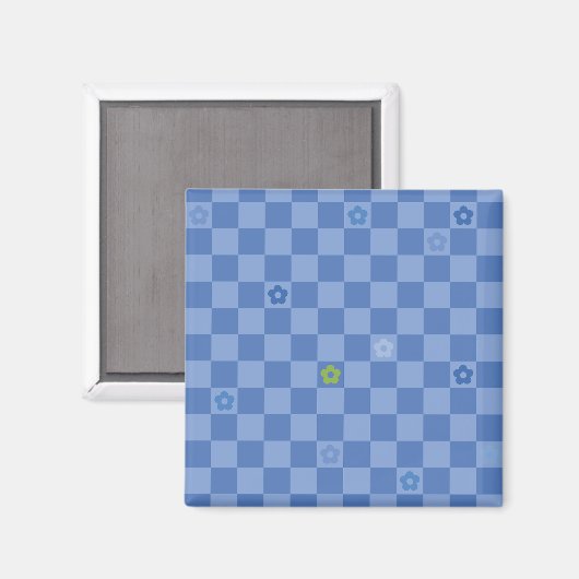 Flower Checkered Pattern No. 01 - Light Blue マグネット (正面/裏面)
