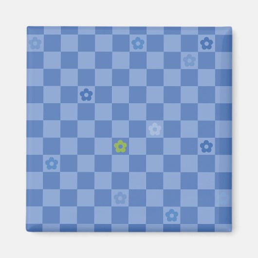 Flower Checkered Pattern No. 01 - Light Blue マグネット (正面)