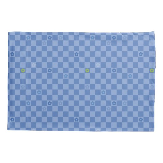 Flower Checkered Pattern No. 01 - Light Blue 枕カバー (裏面)