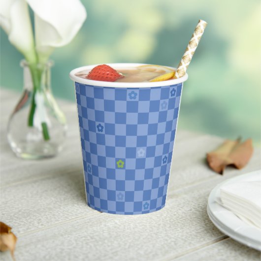 Flower Checkered Pattern No. 01 - Light Blue 紙コップ (インサイチュ)