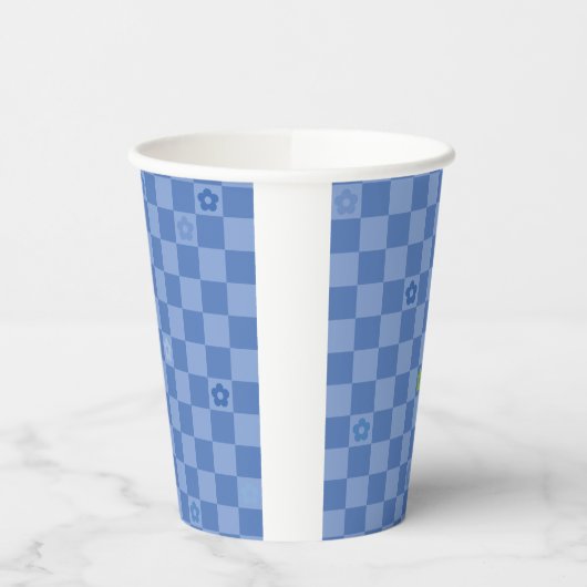 Flower Checkered Pattern No. 01 - Light Blue 紙コップ (左)