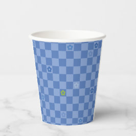 Flower Checkered Pattern No. 01 - Light Blue 紙コップ