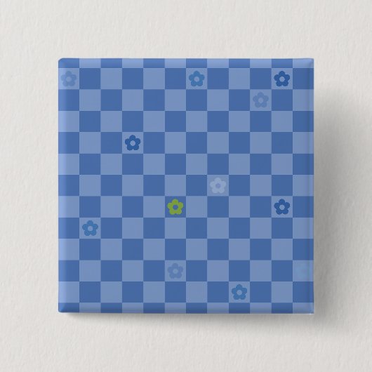 Flower Checkered Pattern No. 01 - Light Blue 缶バッジ (正面)
