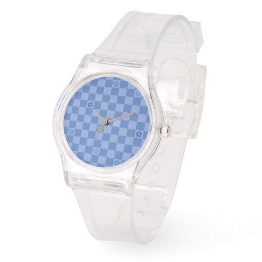 Flower Checkered Pattern No. 01 - Light Blue 腕時計 (傾斜)
