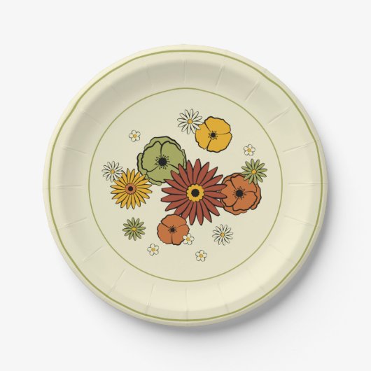 Flower Cluster Retro Kitschy Paper Plate 7" ペーパープレート (正面)