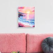 Flower Cove | Pink Ocean Watercolor Floral キャンバスプリント (インサイチュ (リビング))