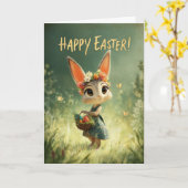 Flower-Crown Bunny with Easter Basket Meadow Card カード (黄色い花)