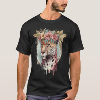 Flower Crown Jaguar Floral Animal Tシャツ