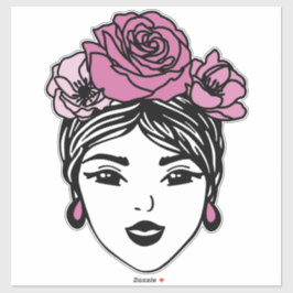 Flower Crown Messy Bun Sticker – Pink Floral Hair  シール