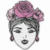 Flower Crown Messy Bun Sticker – Pink Floral Hair  シール (正面)