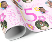 Flower custom name photos age 5th birthday wrap ラッピングペーパー (ロールコーナー)
